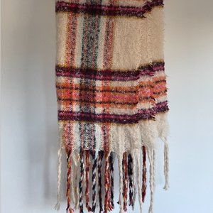 Softest anthro cozy plaid scarf with fringe